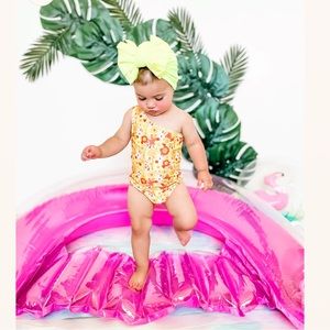 Remi & Friends Neon Citrus Floral One Shoulder One Piece Swimsuit NWT